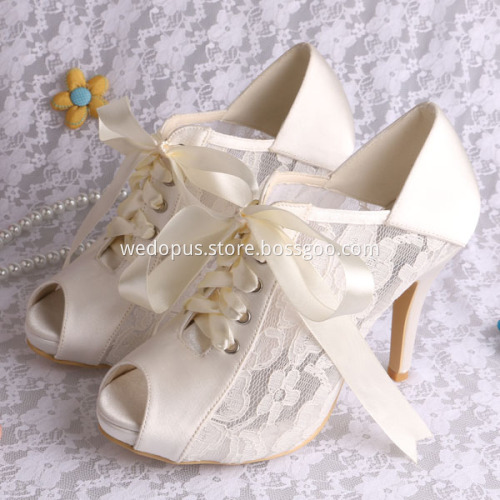 Lace Peep Toe Wedding Shoes Boots High Heeled